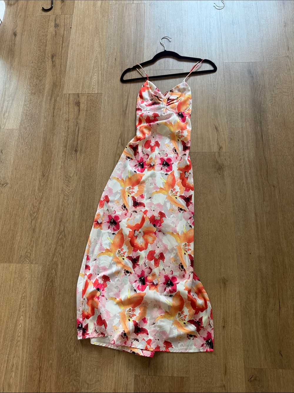 Vici Pink and Orange Floral Slip Midi Dress